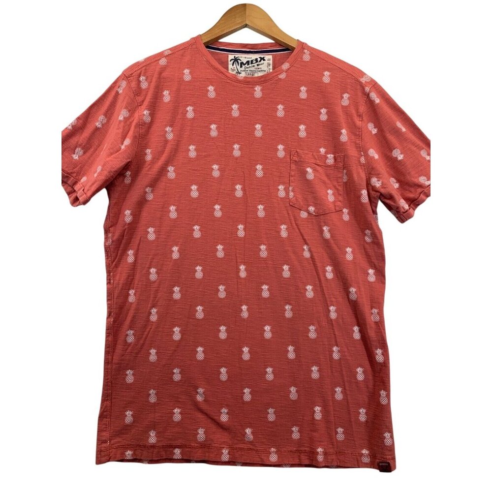 MBX Denim Wear Mens TShirt Sz L Orange Pineapples Print Casual CruiseWear Comfy